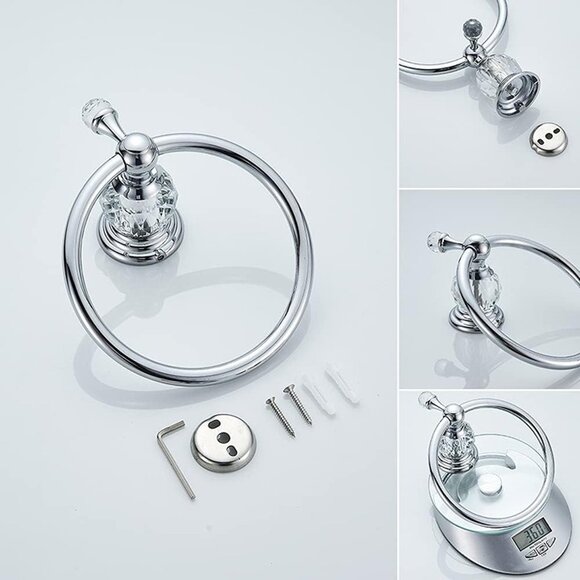 NEW Chrome Towel Ring, Crystal Hand Towel Holder Polished Bath Towel - Picture 4 of 7